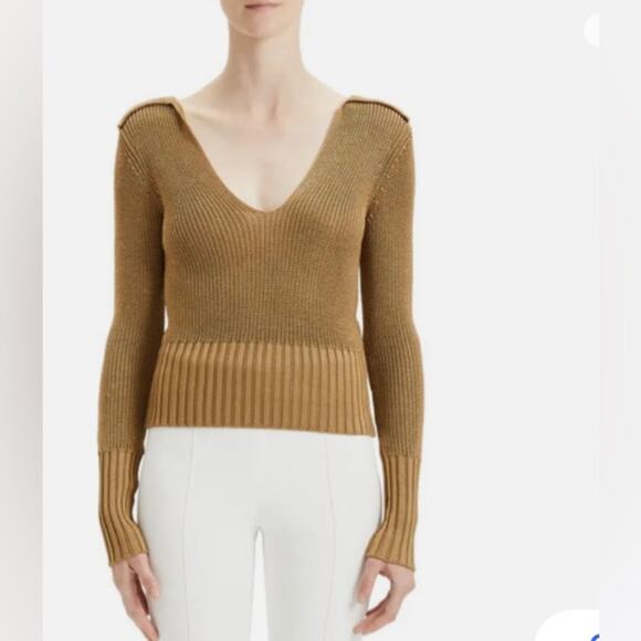 Theory Draped Back Collar Knit Sweater Toffee Brown Size S - Picture 2 of 10